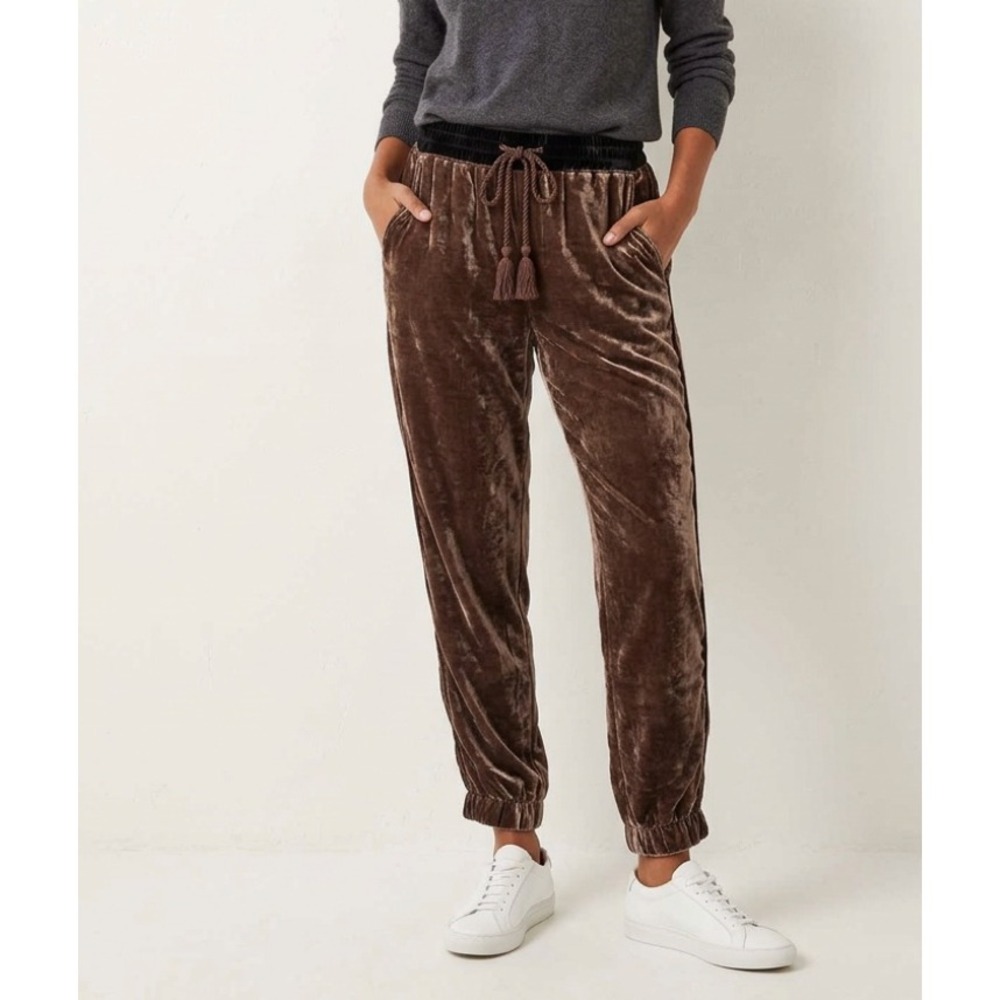 ANTHROPOLOGIE Elevenses Jogger Velvet Pants Size XS Tapered Elastic Waist Lounge
